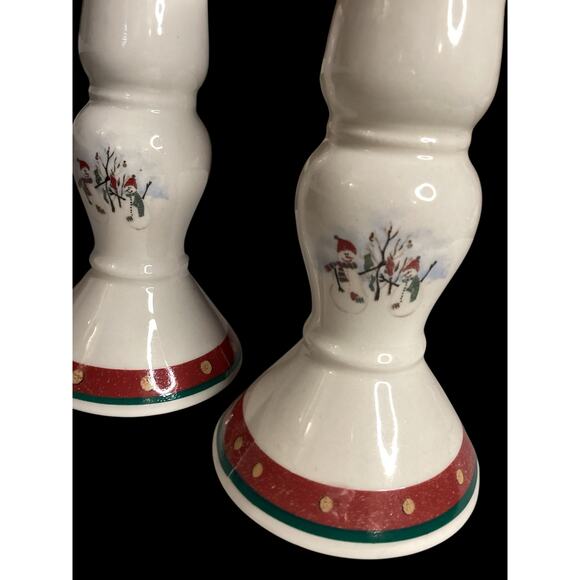 Royal Seasons Stoneware Snowman Candlestick Holders Christmas Holiday, Set of 2 - Picture 4 of 5